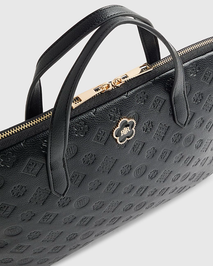 RI Black Embossed Monogram Laptop Bag