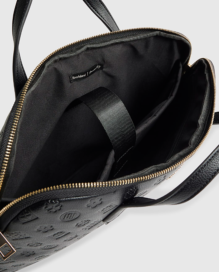RI Black Embossed Monogram Laptop Bag