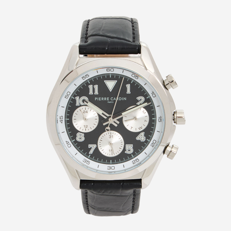 P.C Black Leather Watch
