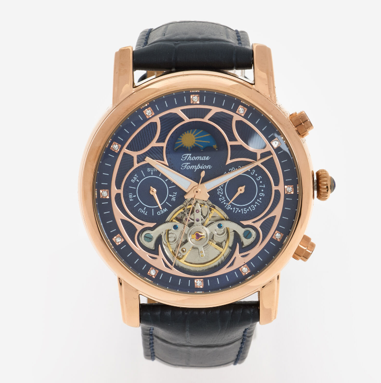 Thomas Tompion Blue Leather Automatic Watch -Authentic Retail Product