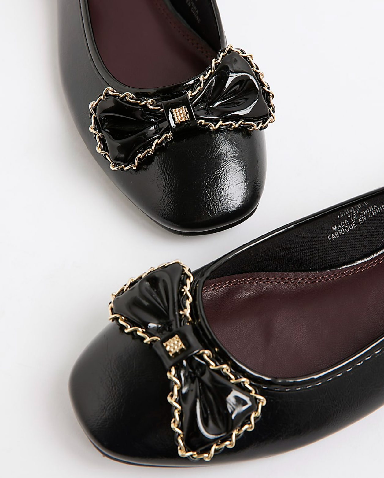 RI Black Chain Bow Ballet Pumps