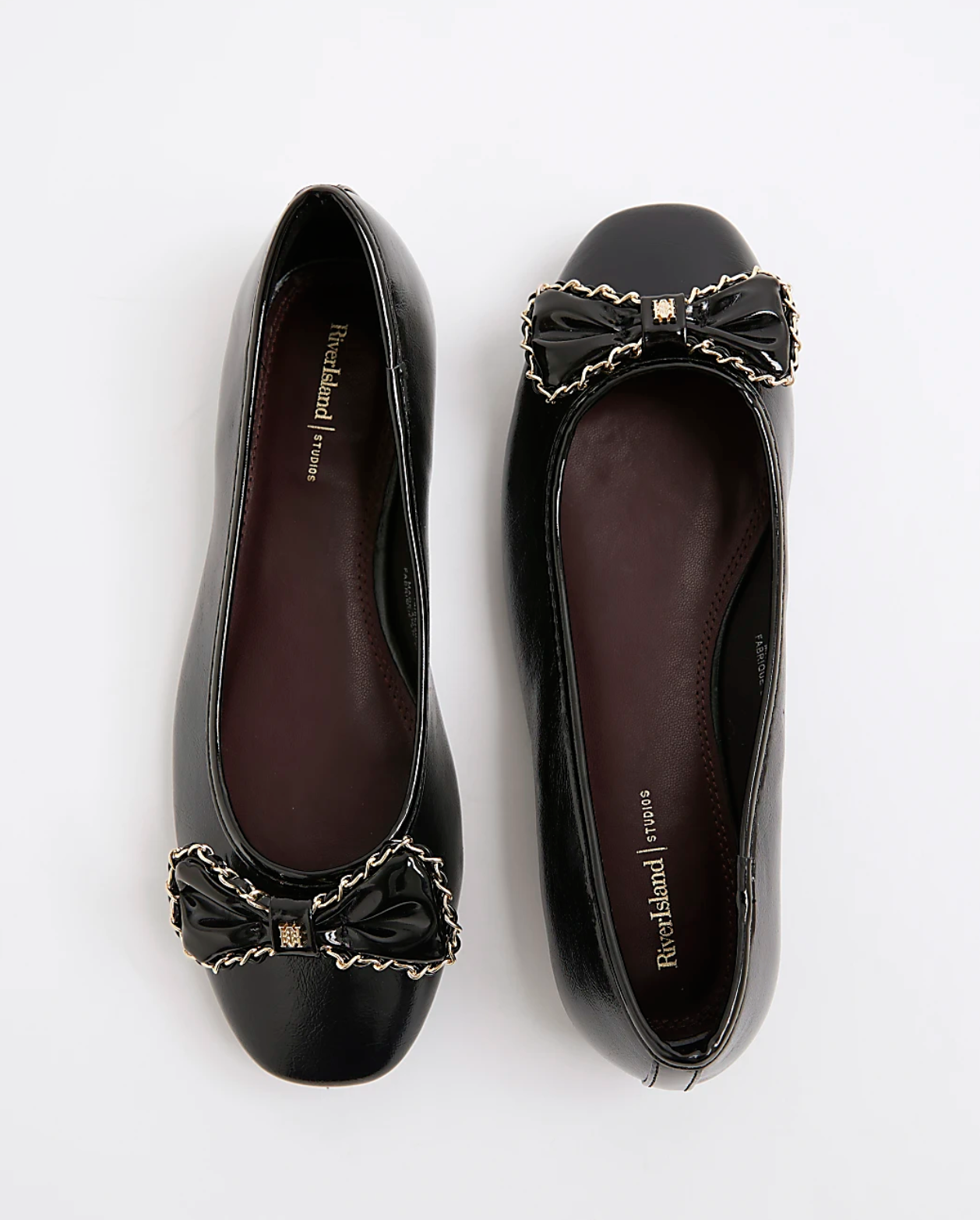 RI Black Chain Bow Ballet Pumps