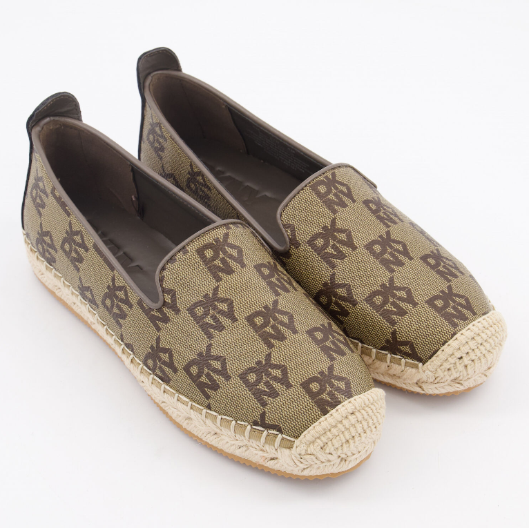 DKNY Brown Monogram Natural Trim Loafers - Authentic Retail Product