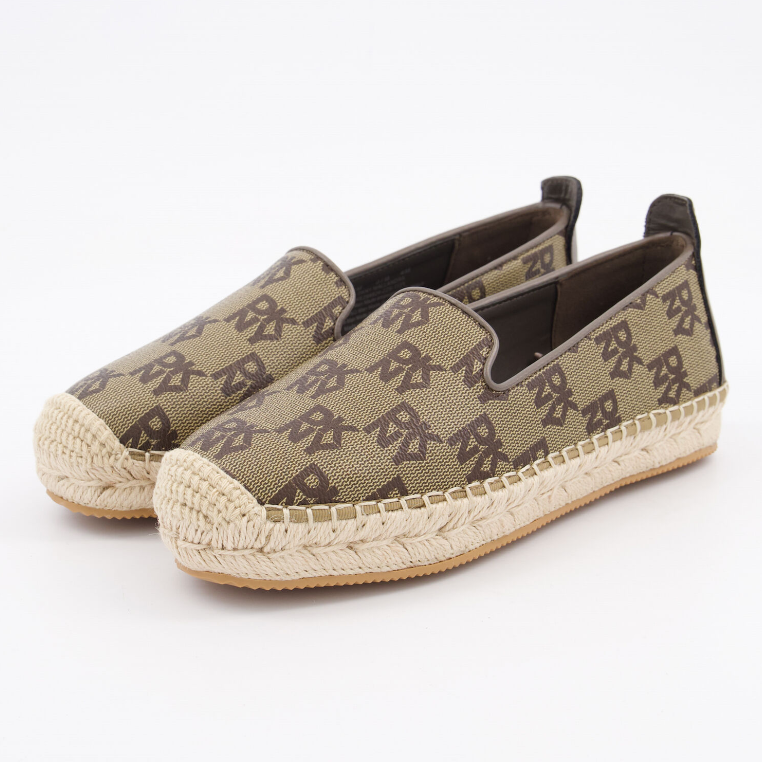 DKNY Brown Monogram Natural Trim Loafers - Authentic Retail Product