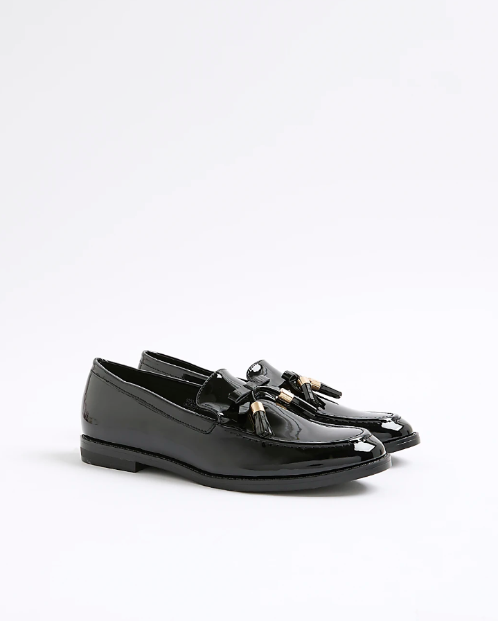 River Island Black Patent Tassel Loafers