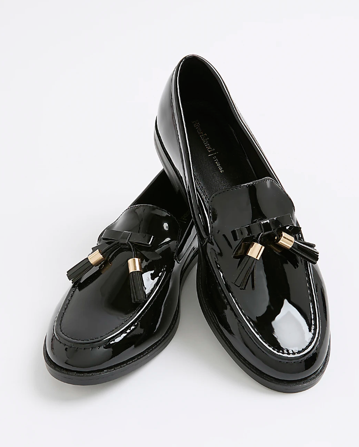 River Island Black Patent Tassel Loafers