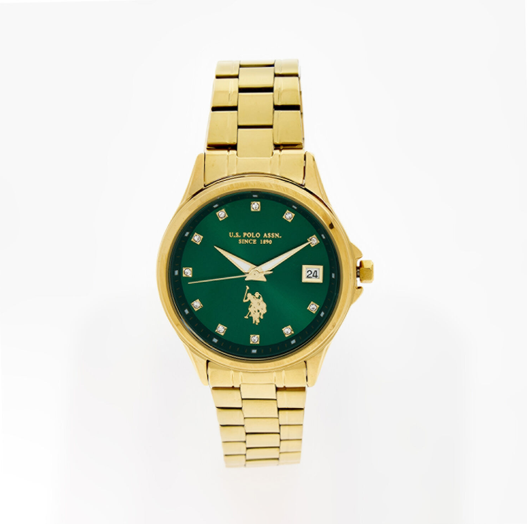 US Polo Assn Gold Tone & Green Ladies Analogue Watch