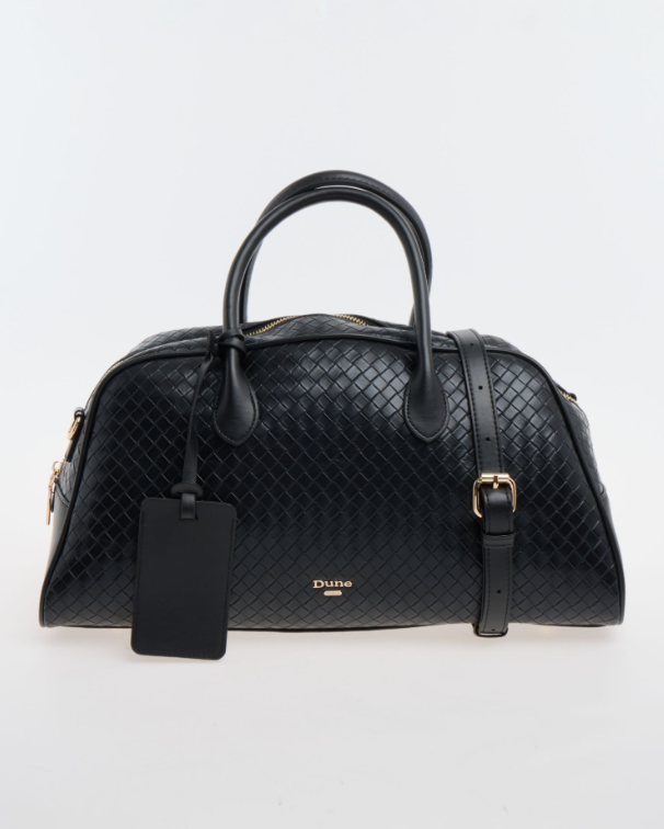 Dune Black Embossed Weave Shoulder Bag
