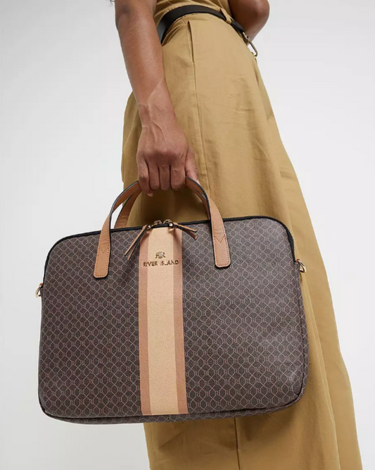 RI Brown Monogram Stripe Laptop Bag