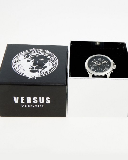 Versus Versace Black Leather Chronograph Watch