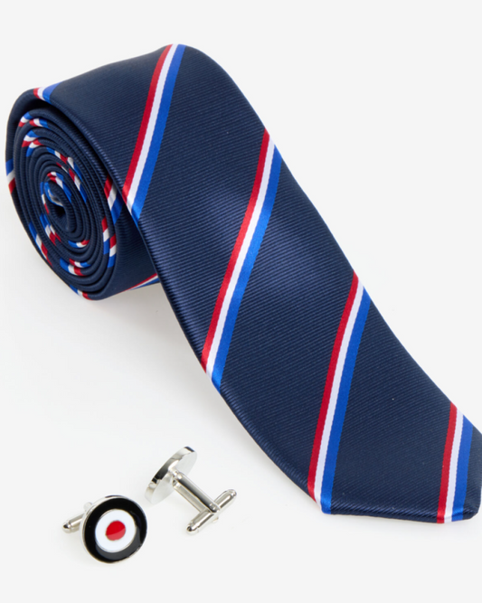 Navy Striped Tie & Cufflink Gift Set