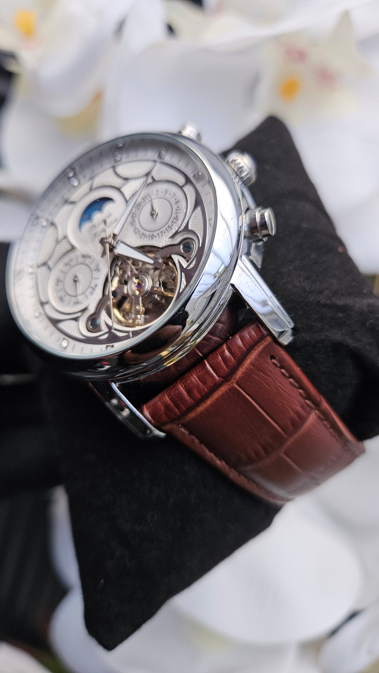 Thomas Tompion Brown Leather Automatic Watch -Authentic Retail Product