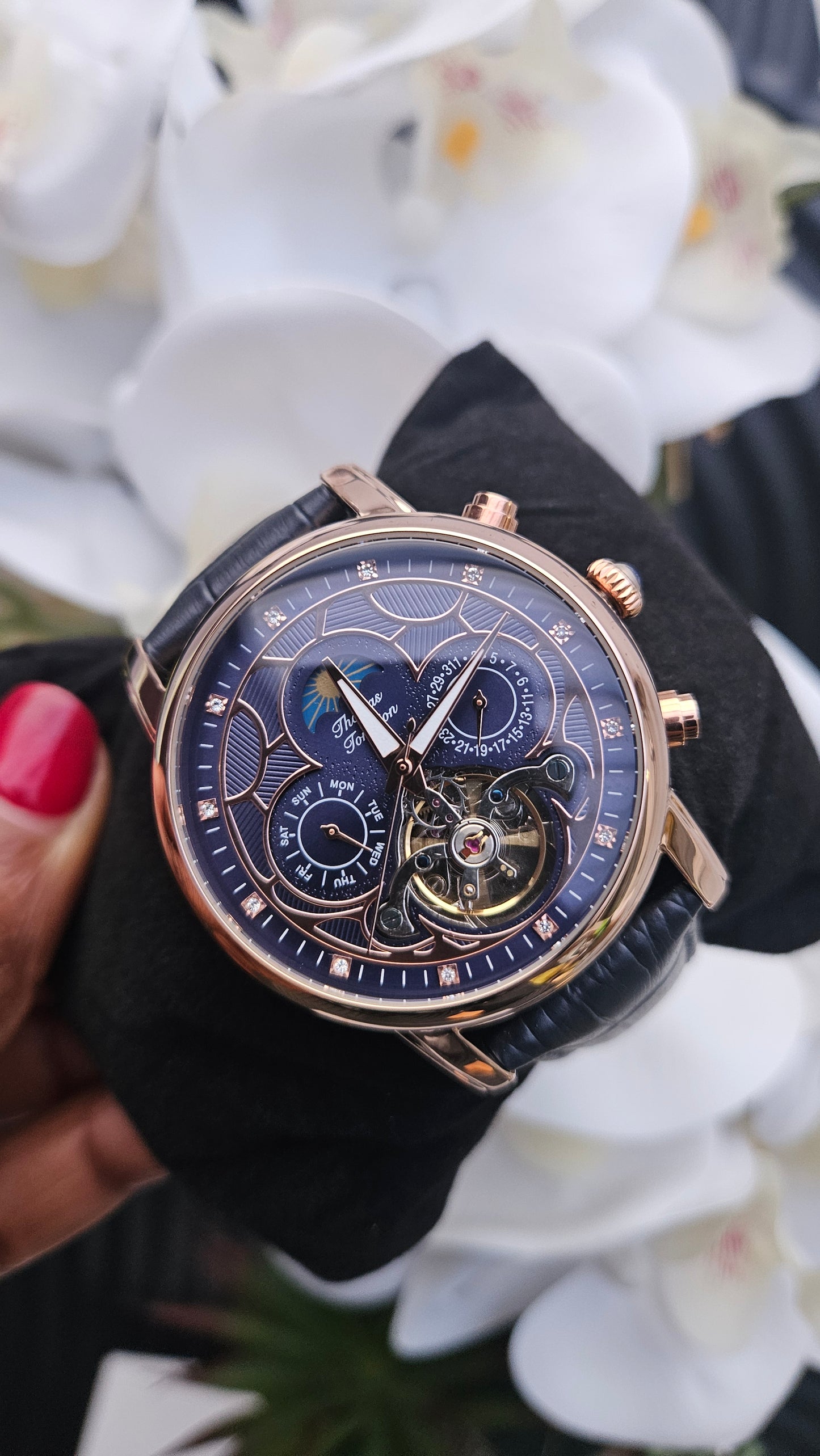 Thomas Tompion Blue Leather Automatic Watch -Authentic Retail Product