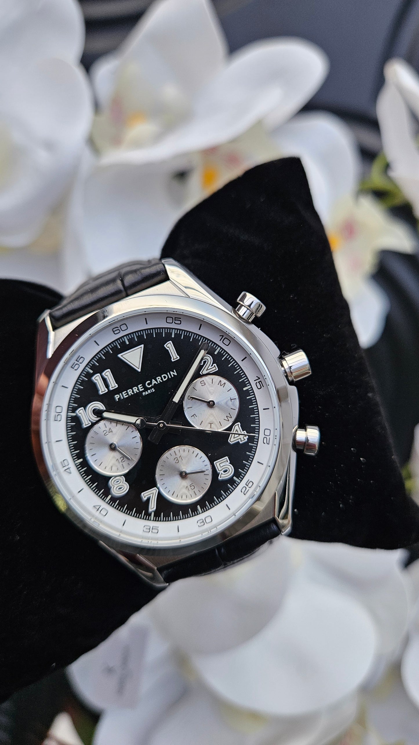 P.C Black Leather Watch