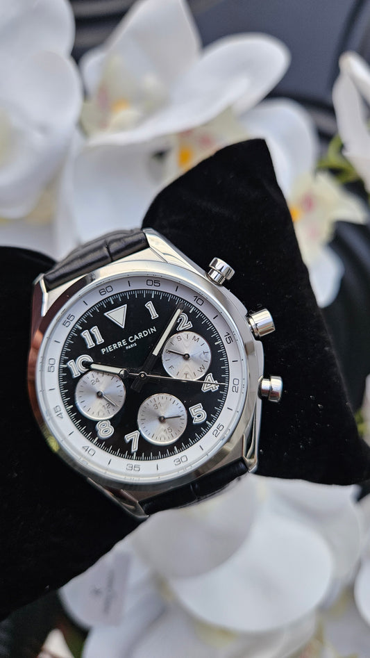 P.C Black Leather Watch