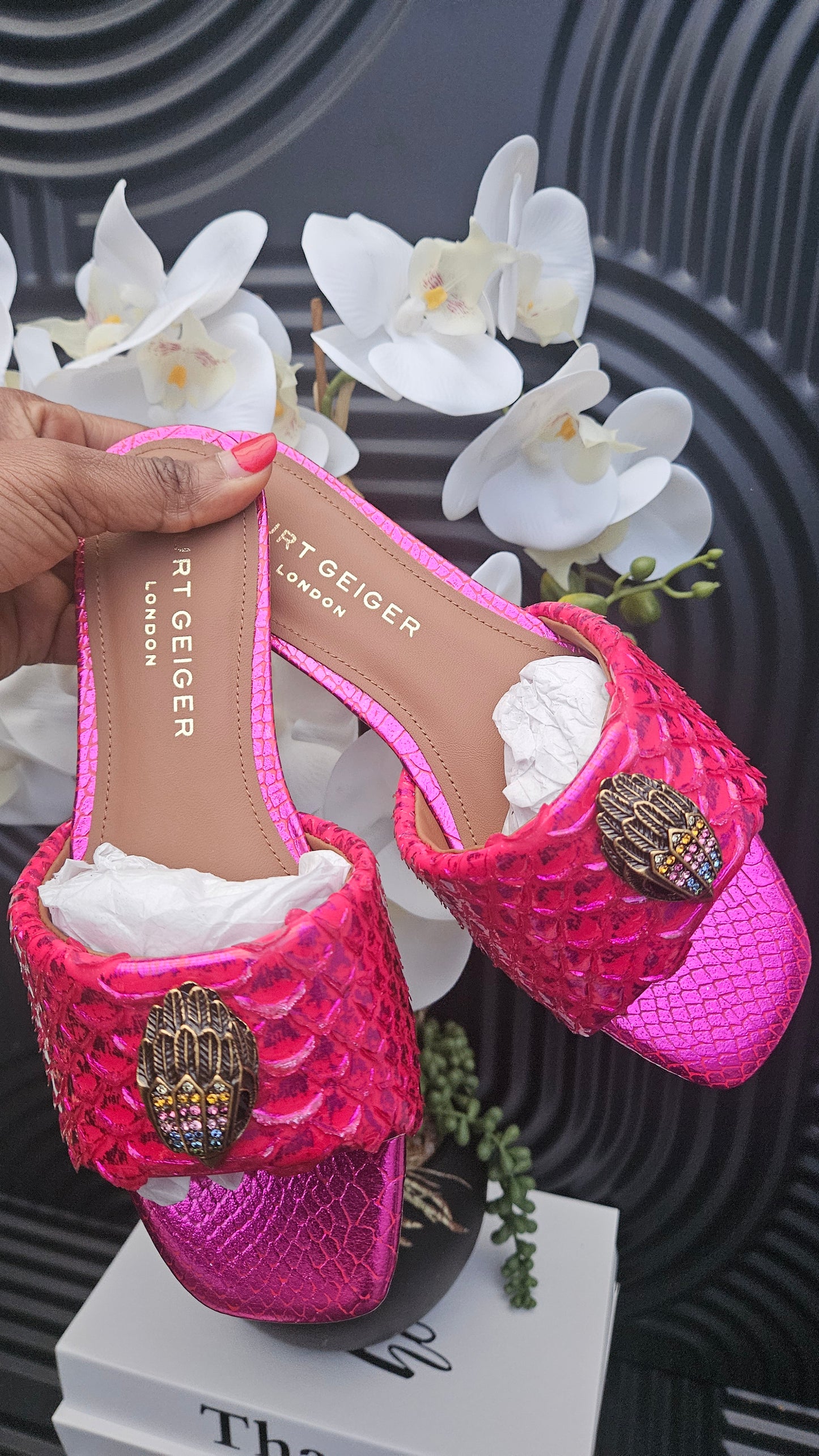 Kurt Geiger Snake Print Fuschia Sandal