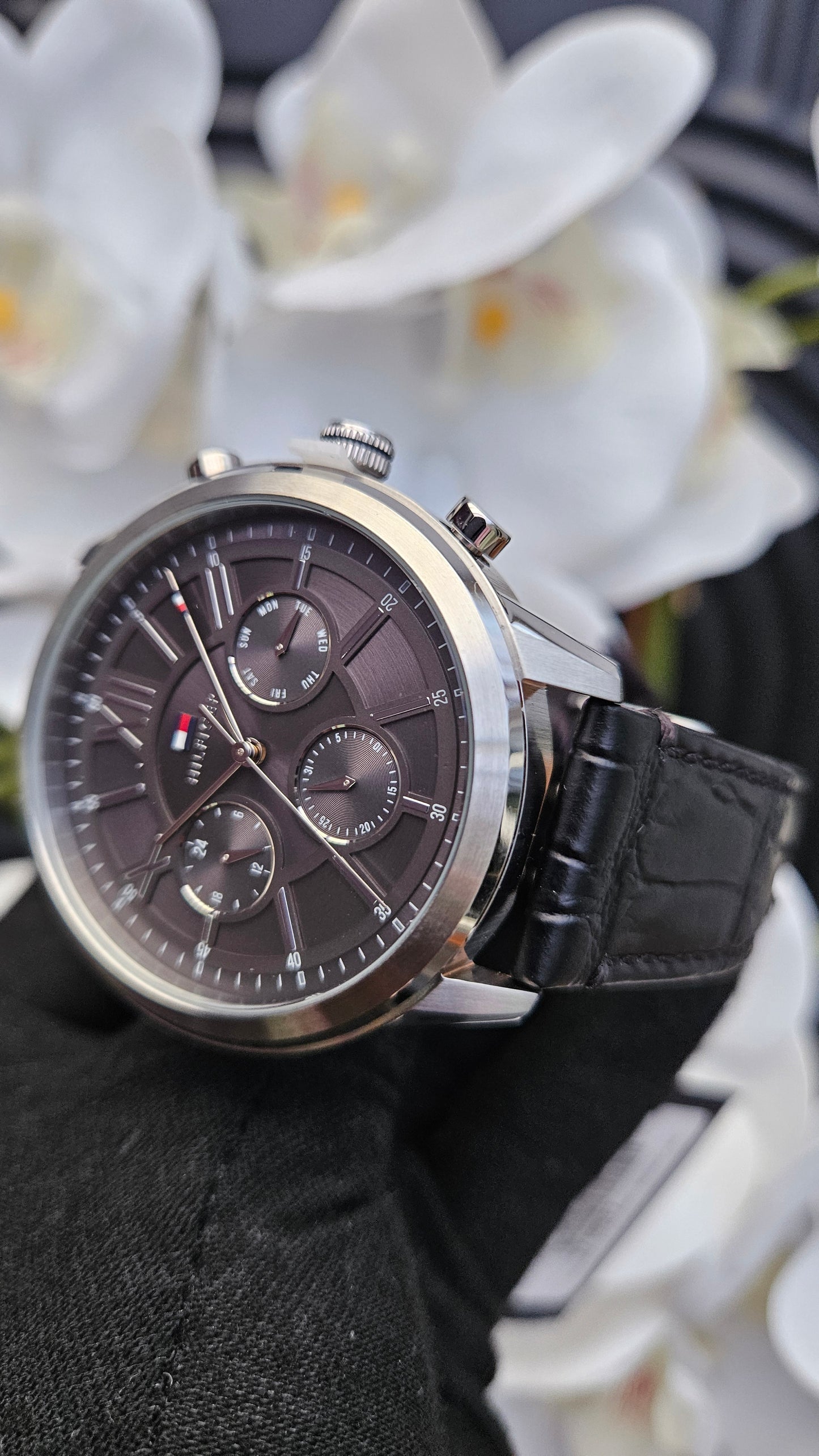 T.H Black Leather Watch for Men