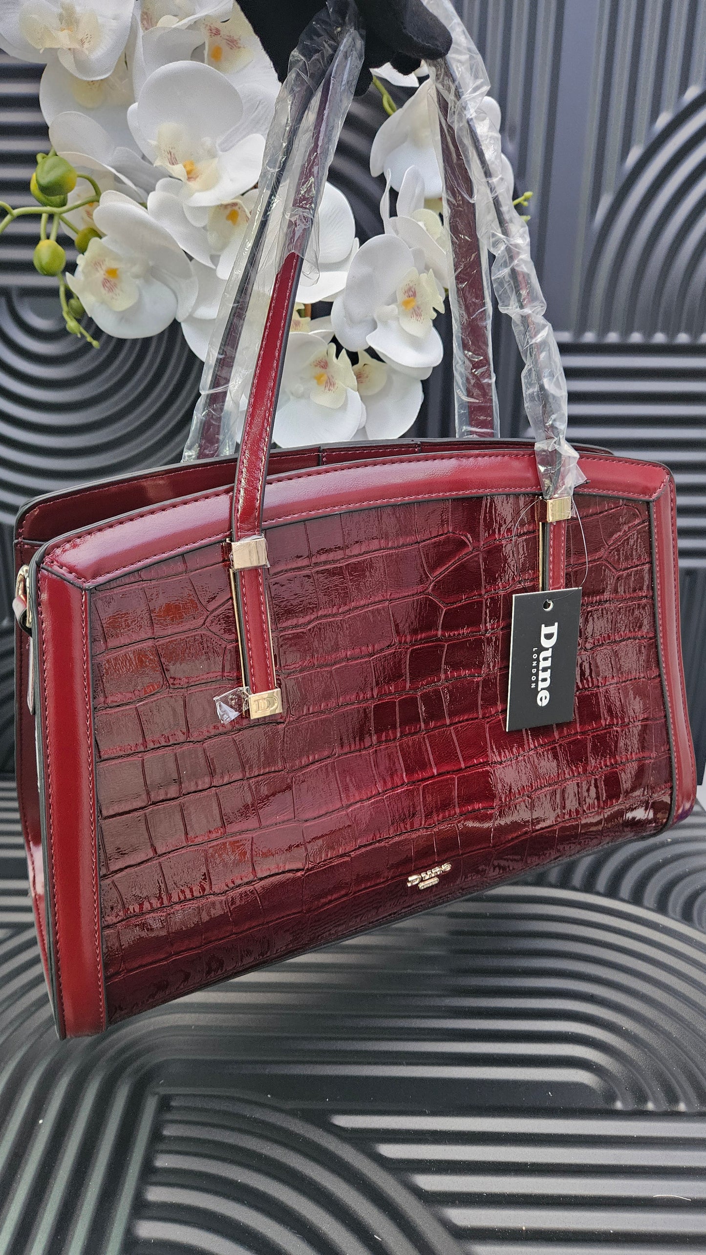 Dune Burgundy Croc Effect Shoulder Bag