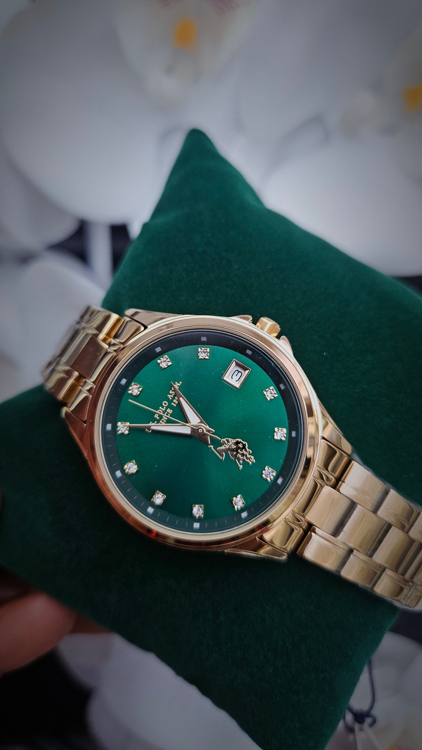 US Polo Assn Gold Tone & Green Ladies Analogue Watch