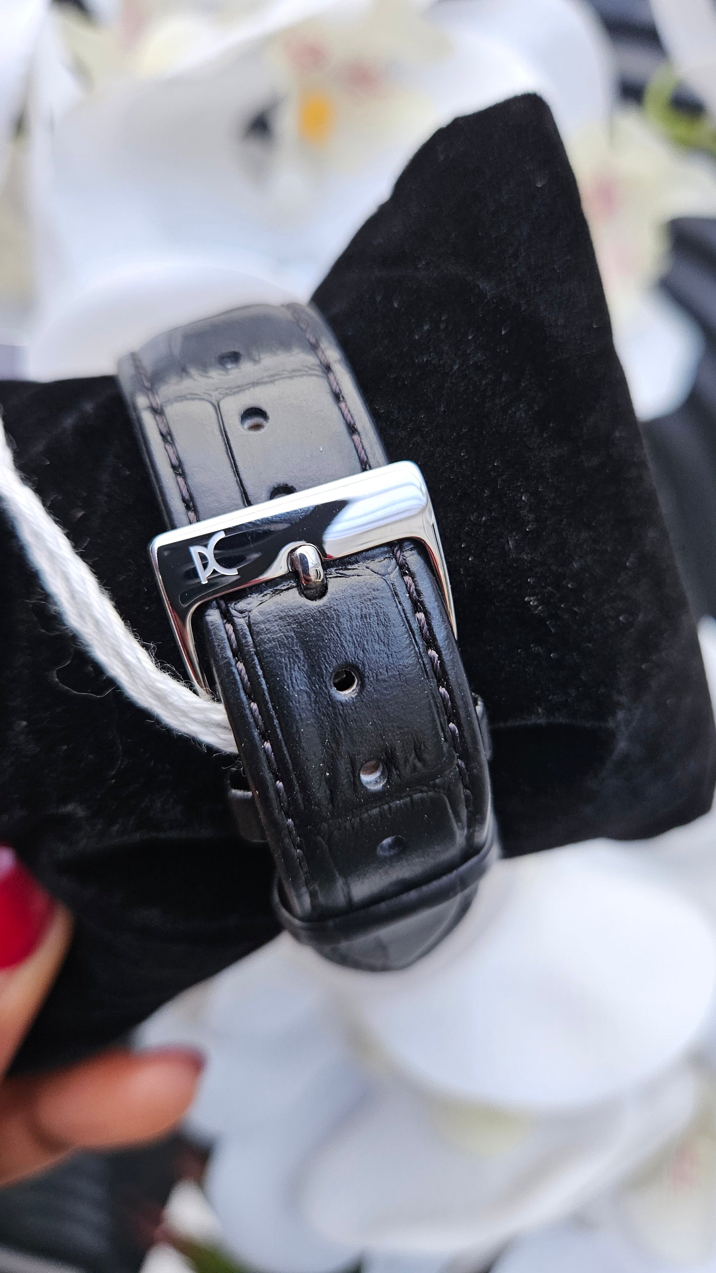 P.C Black Leather Watch