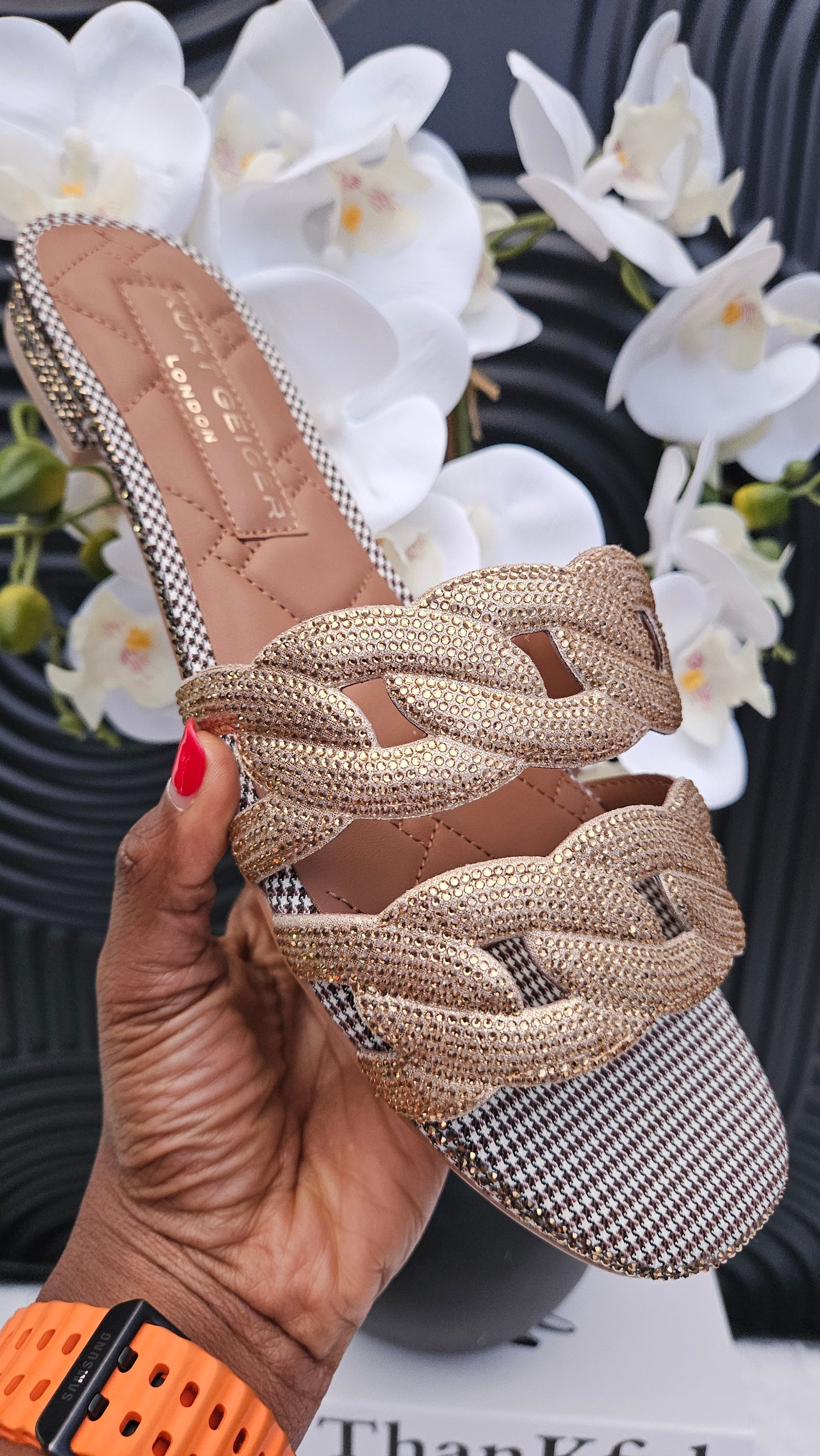 Kurt Geiger KG Crystal Gold Flat Sandal