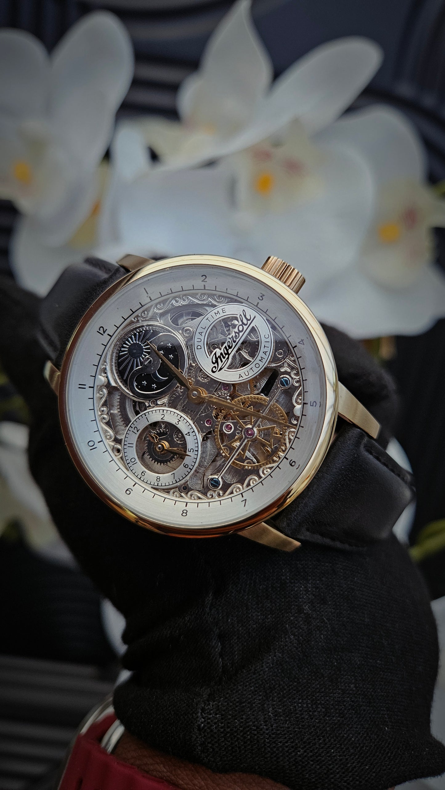 Black & Gold Tone Leather Watch
