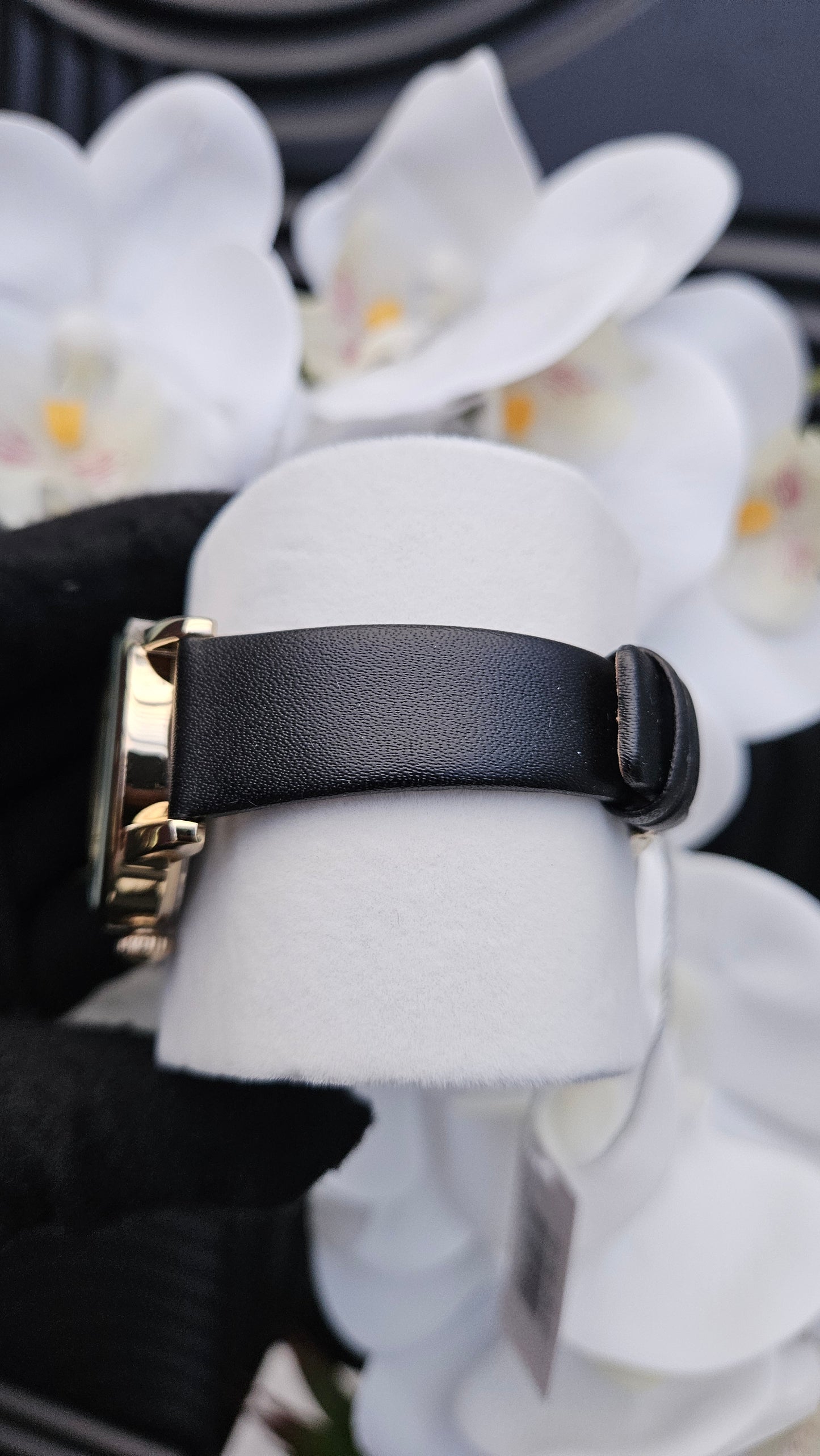Black Strap Watch, Earrings And Trinket Tray