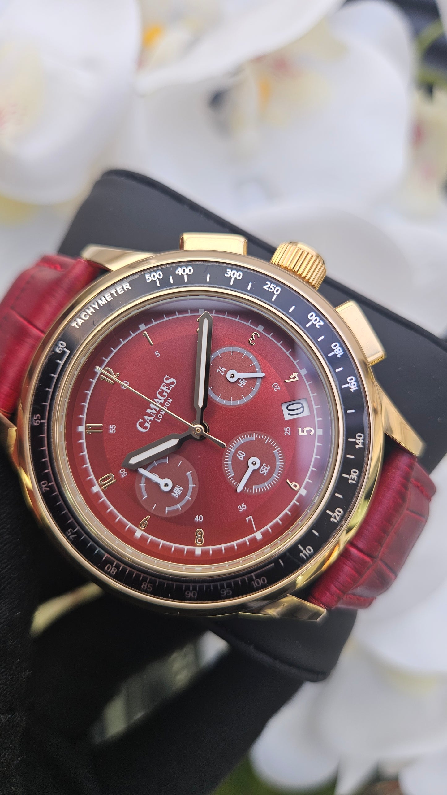 Red Leather Chronograph Watch