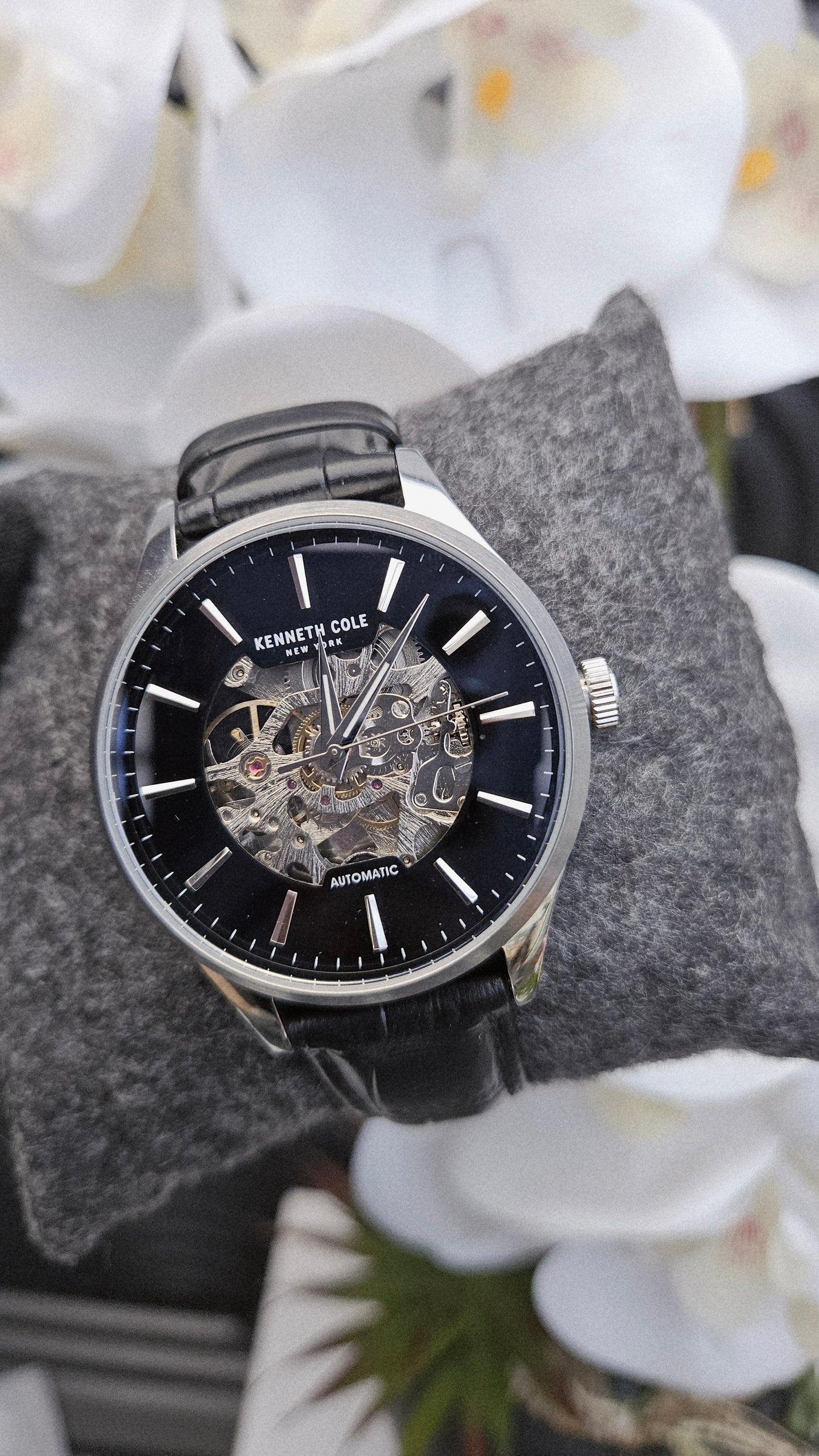 K.C Black Leather Automatic Watch