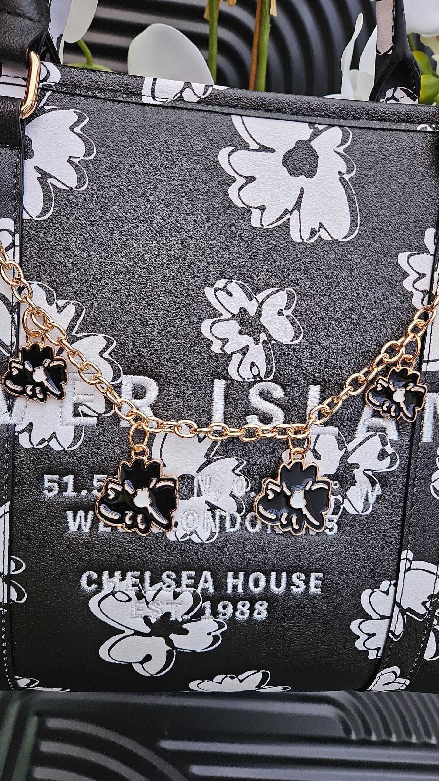 RI Black Daisy Chain Tote Bag