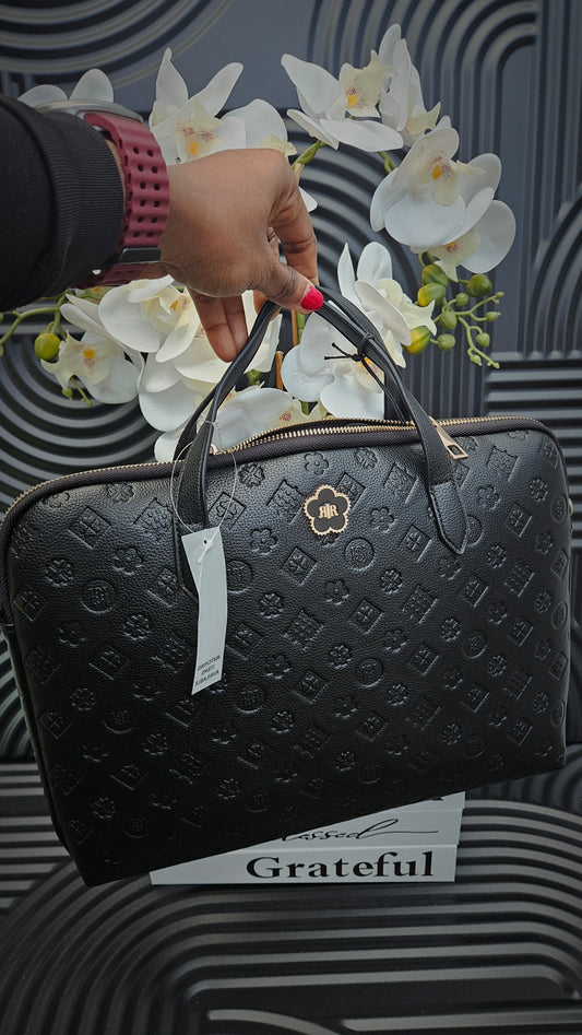 RI Black Embossed Monogram Laptop Bag