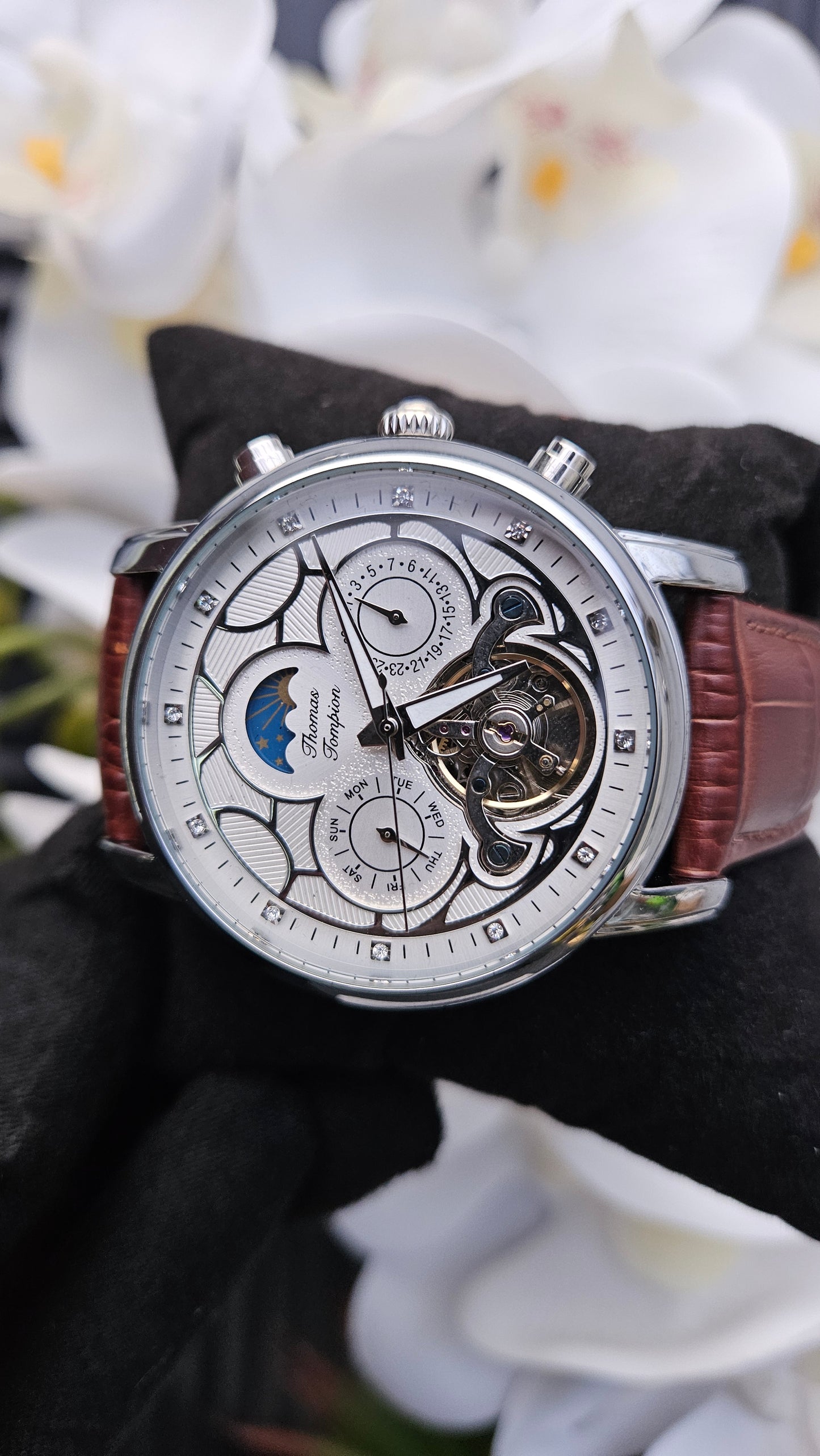 Thomas Tompion Brown Leather Automatic Watch -Authentic Retail Product