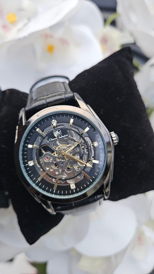 Black Leather Self Winding Watch