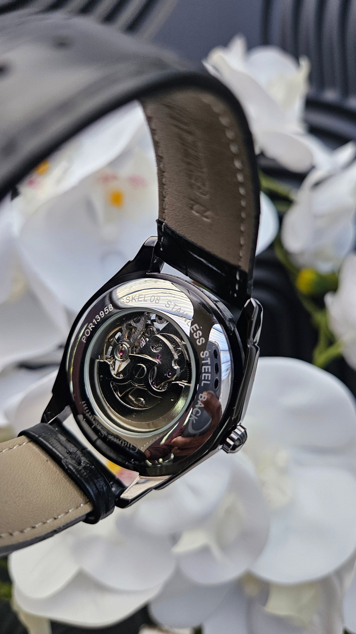 Black Leather Self Winding Watch