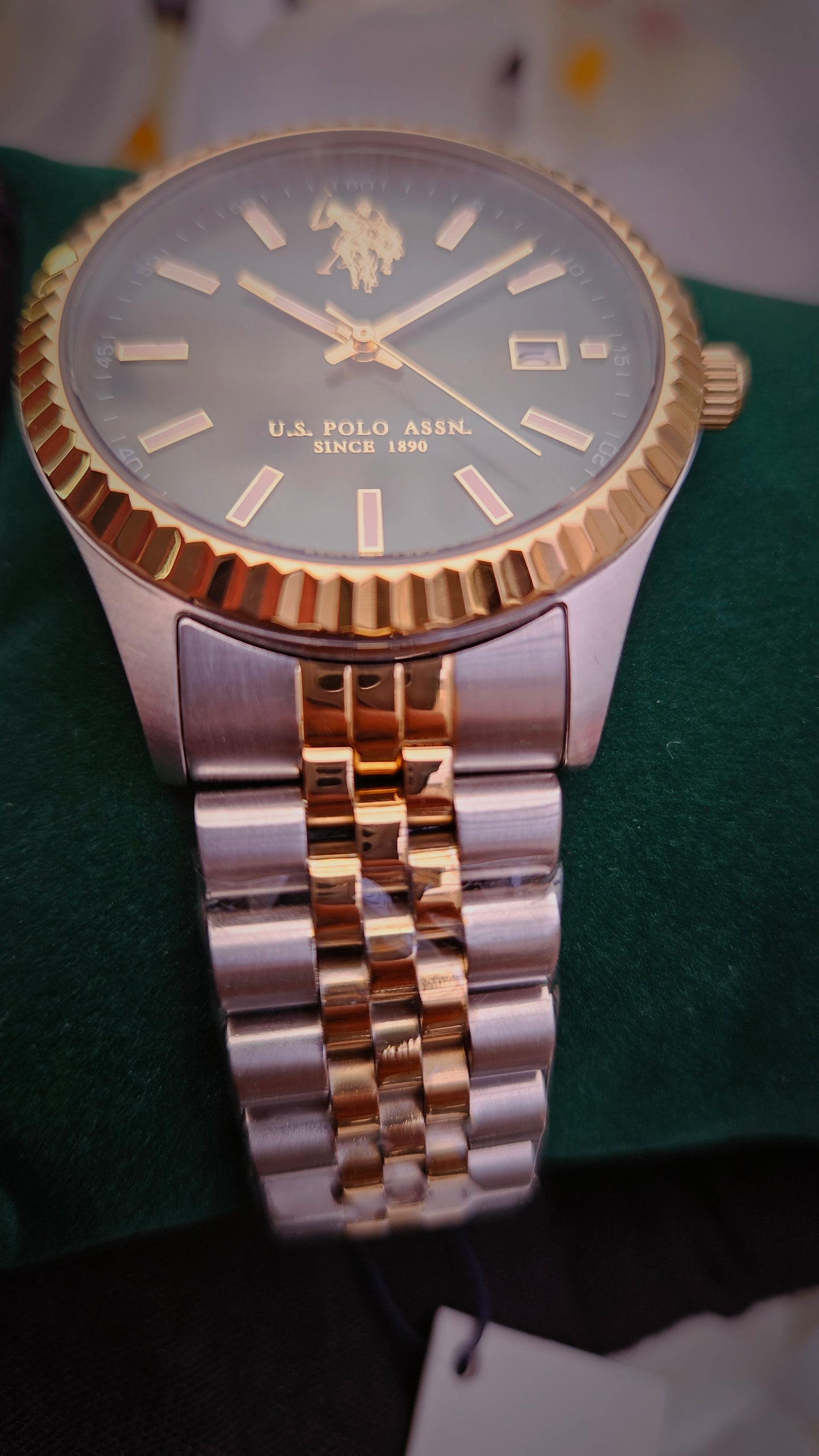 US Polo Assn Gold Tone & Green Stainless Steel Watch