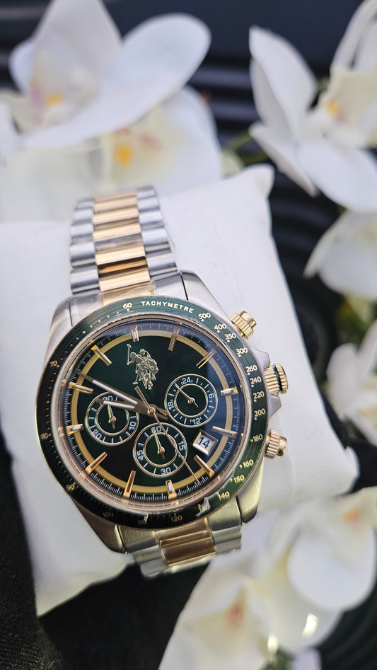 US Polo dual bracelet watch with green dial