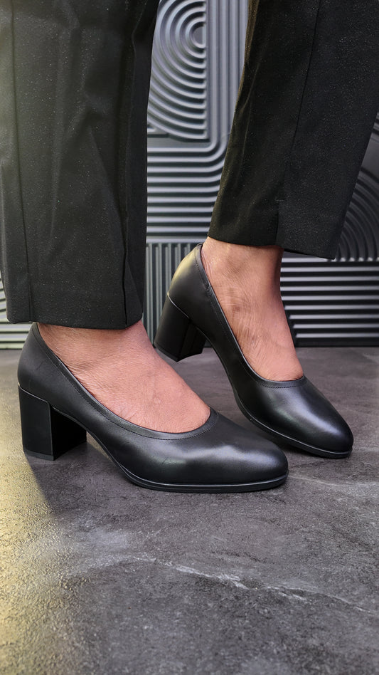 Black Leather Court Shoes