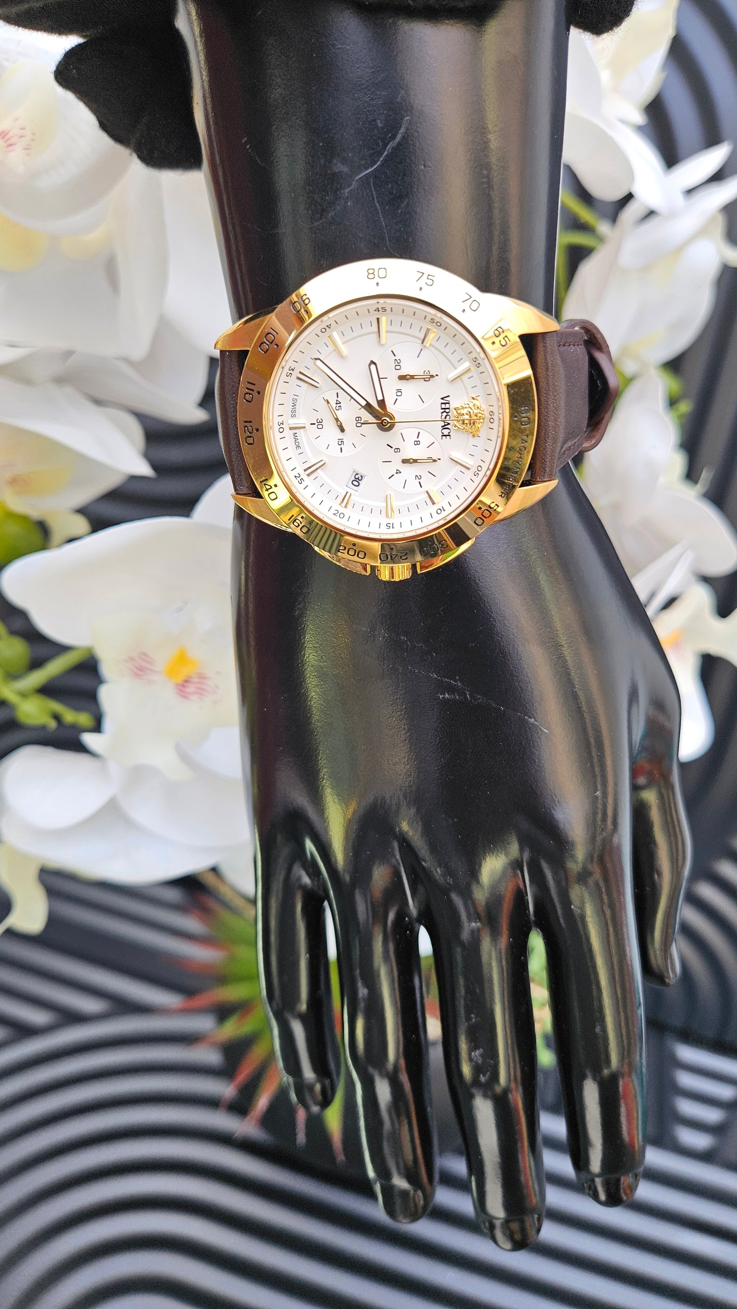 Versace White Dial Chronograph Watch - Authentic Retail Product