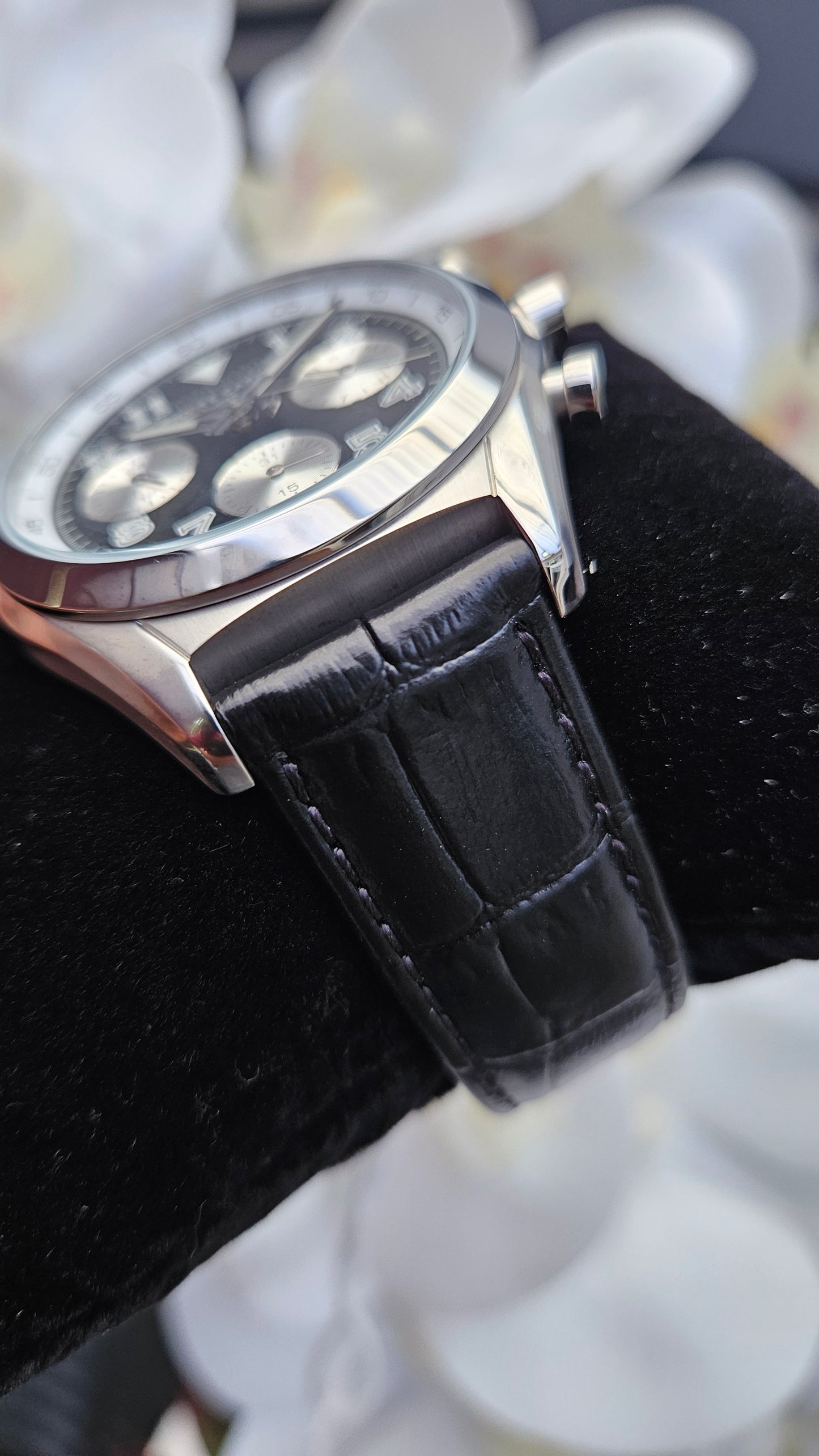 P.C Black Leather Watch