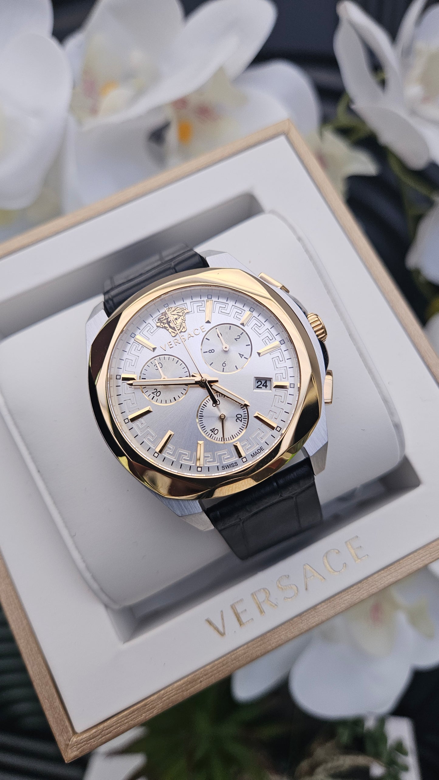 Black Genuine Leather Chronograph Watch - Authentic Retail Product