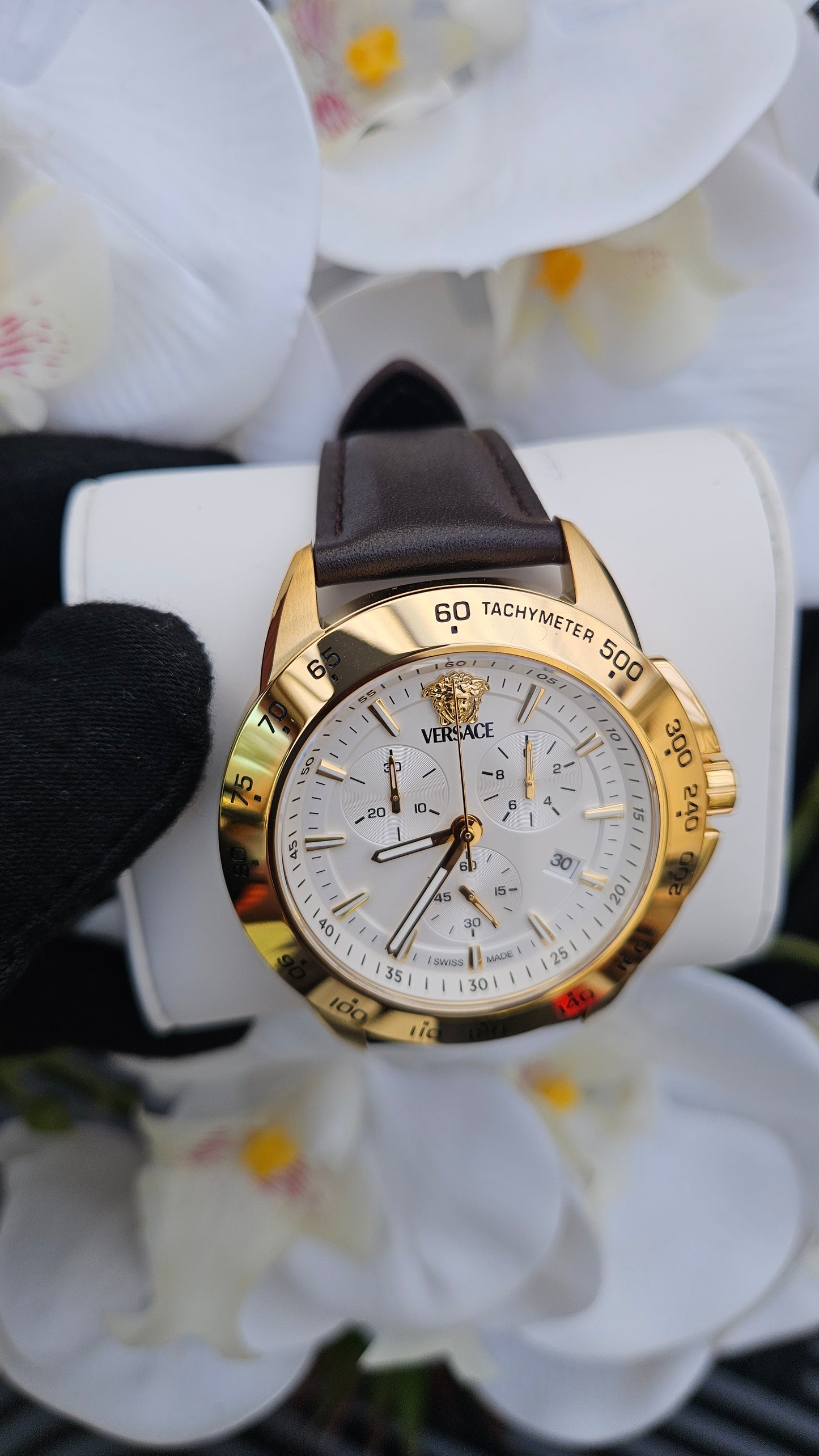 Versace White Dial Chronograph Watch - Authentic Retail Product