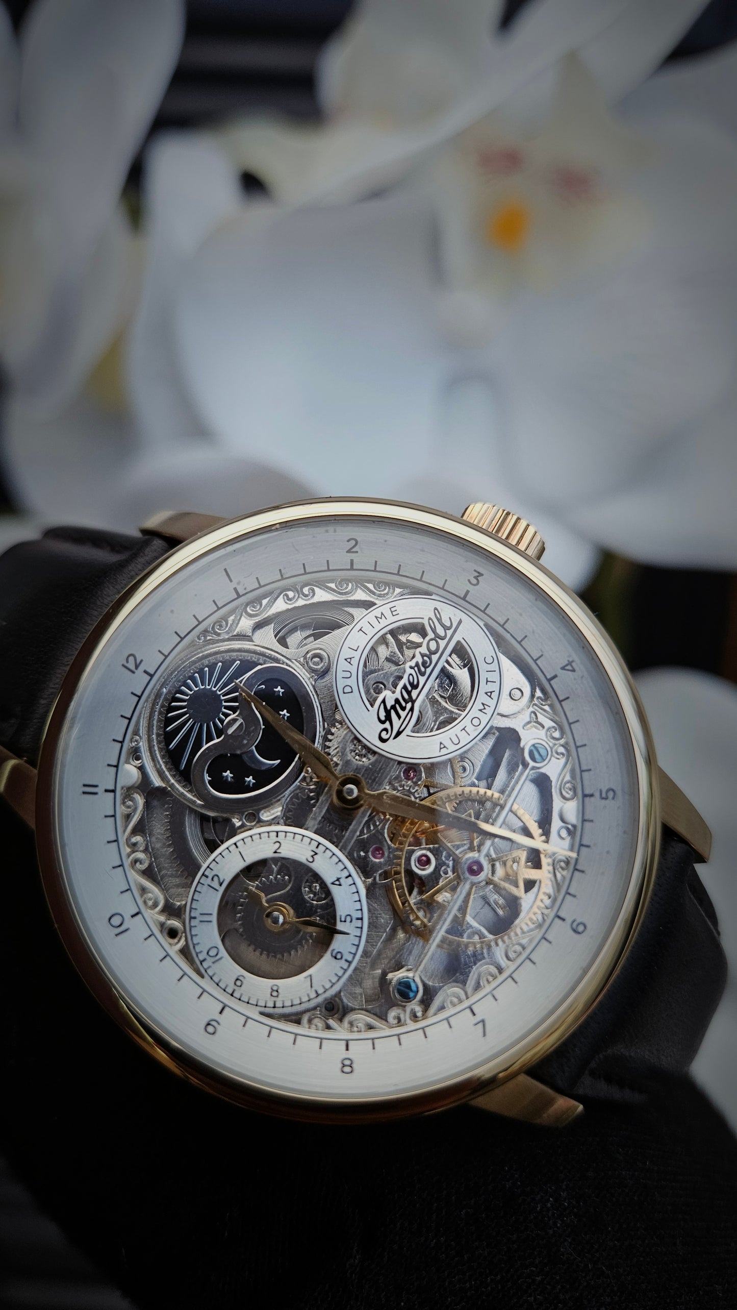 Black & Gold Tone Leather Watch