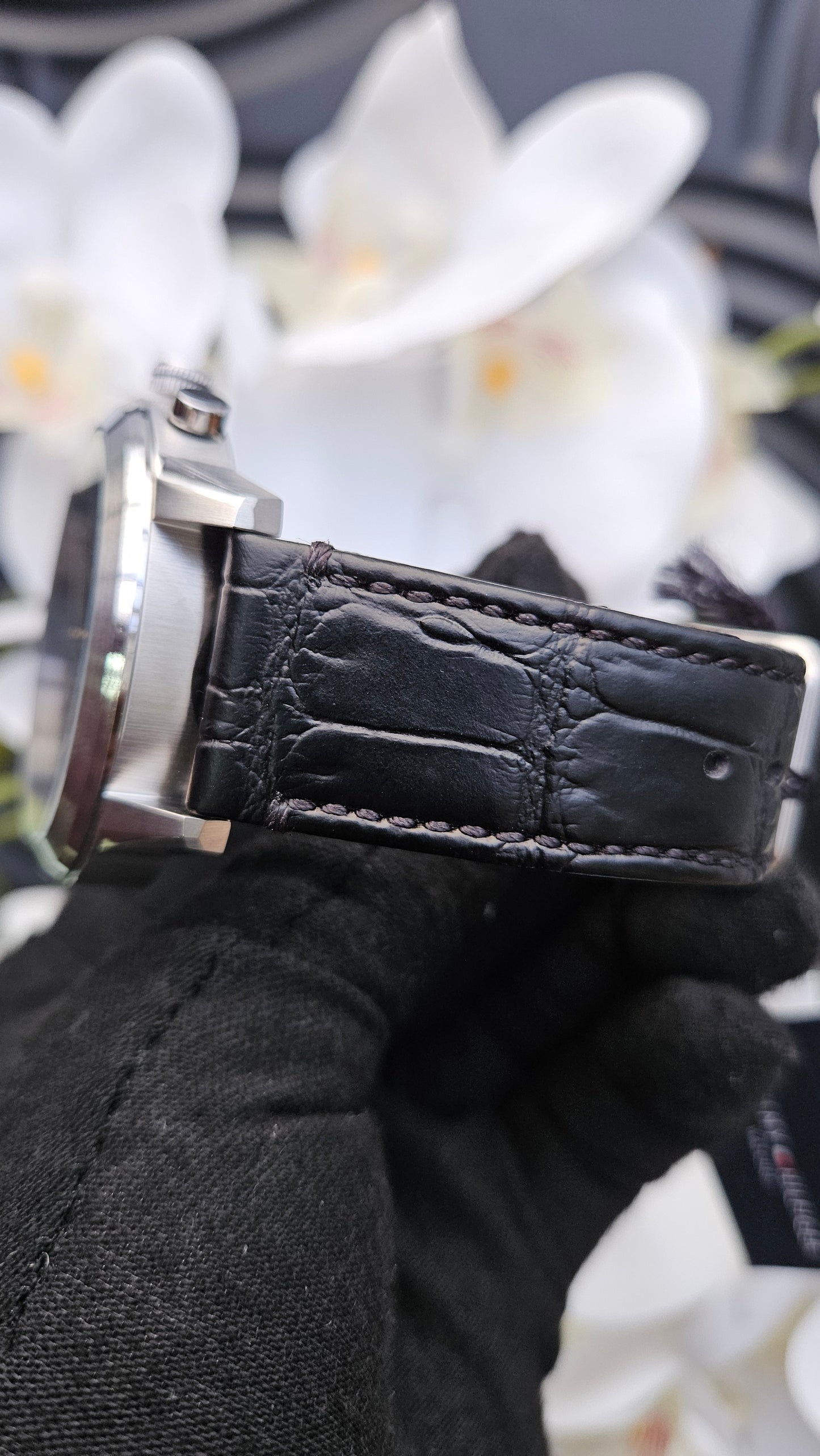 T.H Black Leather Watch for Men