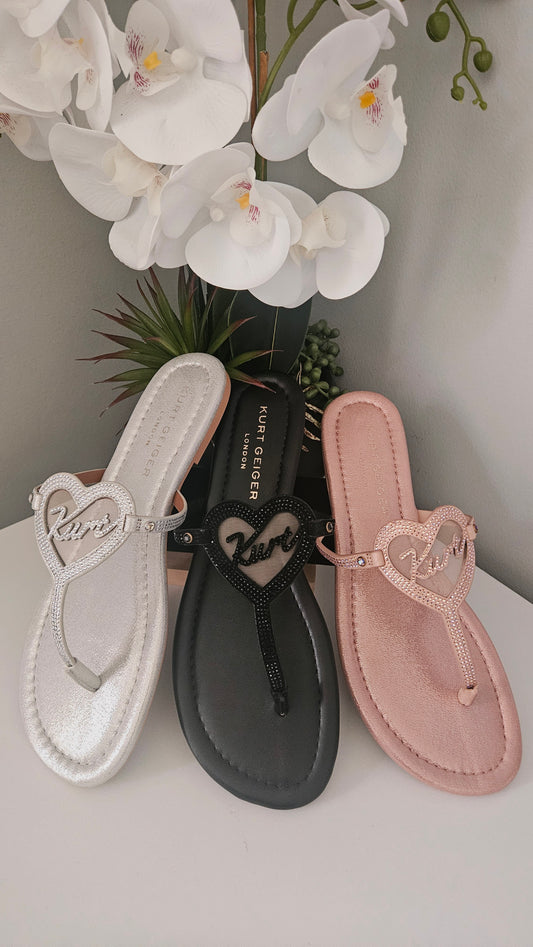 Kurt Geiger KG Heart T- Bar Sandal - Authentic Retail Product