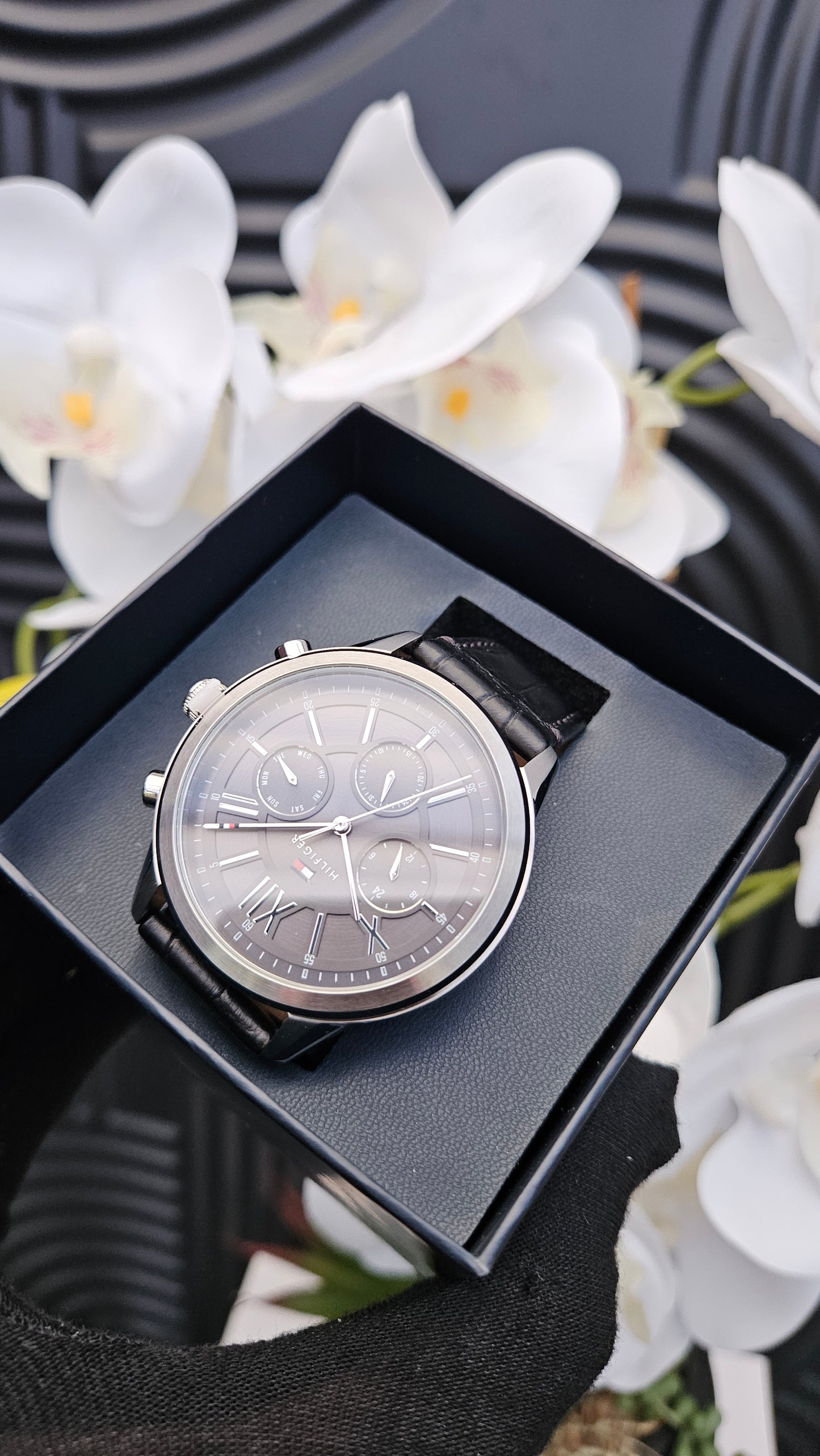 T.H Black Leather Watch for Men