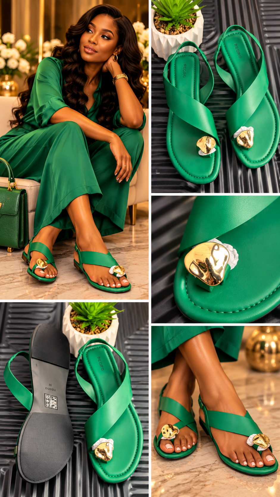 Toe Ring Sandals in Green