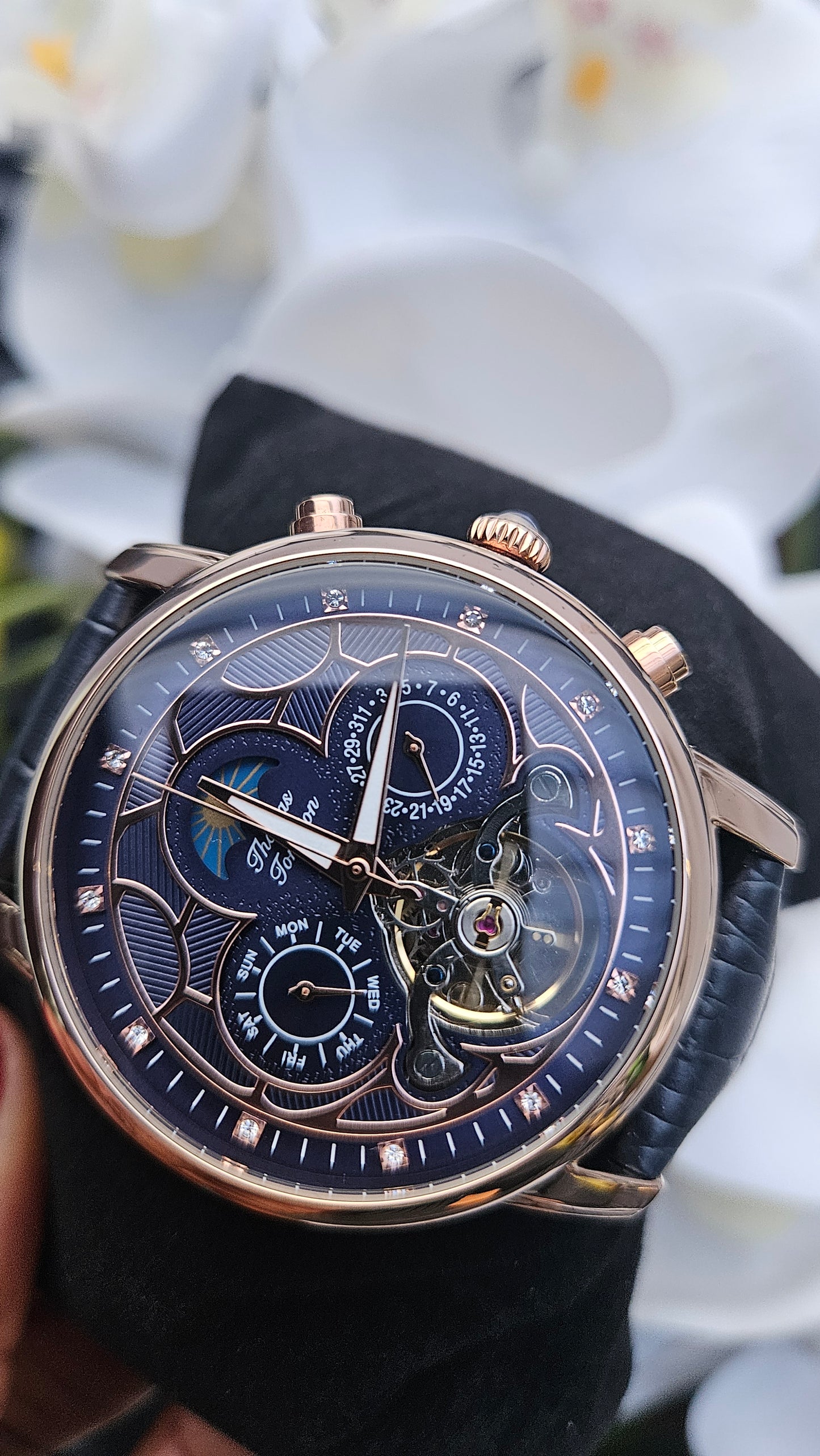 Thomas Tompion Blue Leather Automatic Watch -Authentic Retail Product
