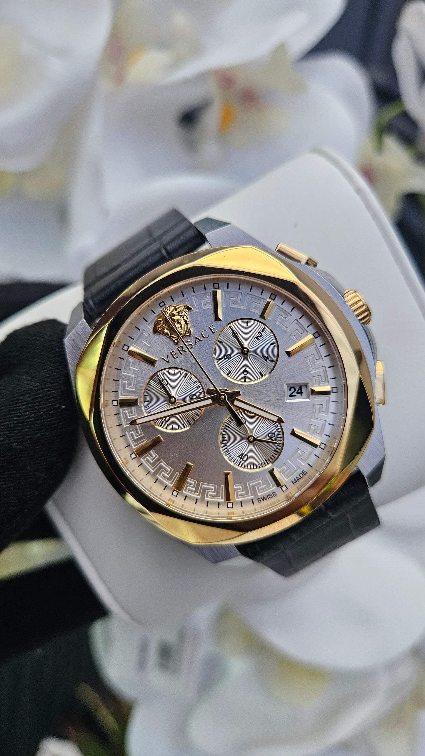 Black Genuine Leather Chronograph Watch - Authentic Retail Product