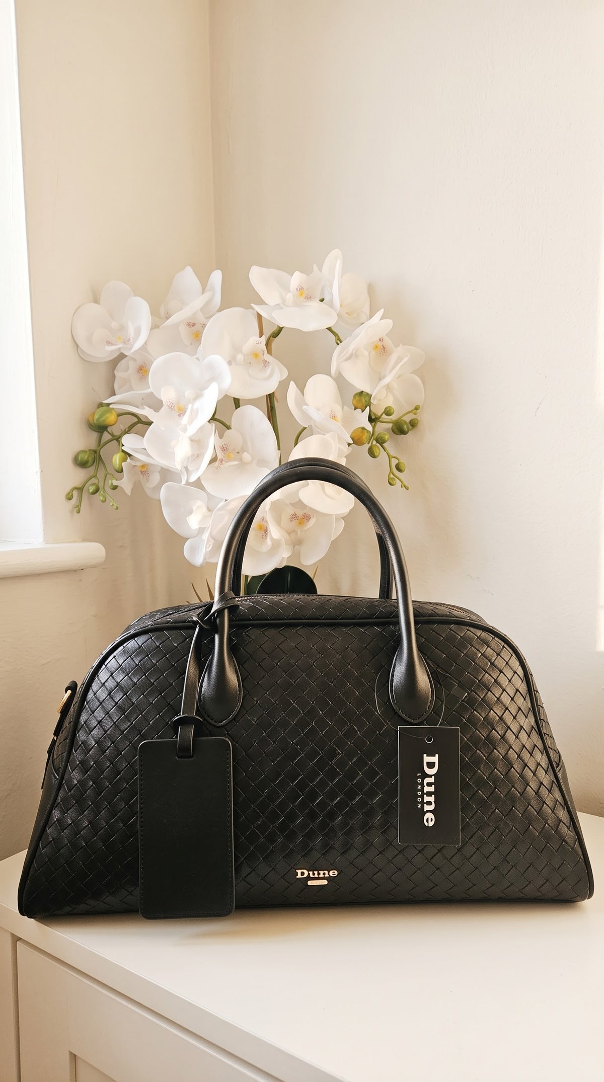 Dune Black Embossed Weave Shoulder Bag