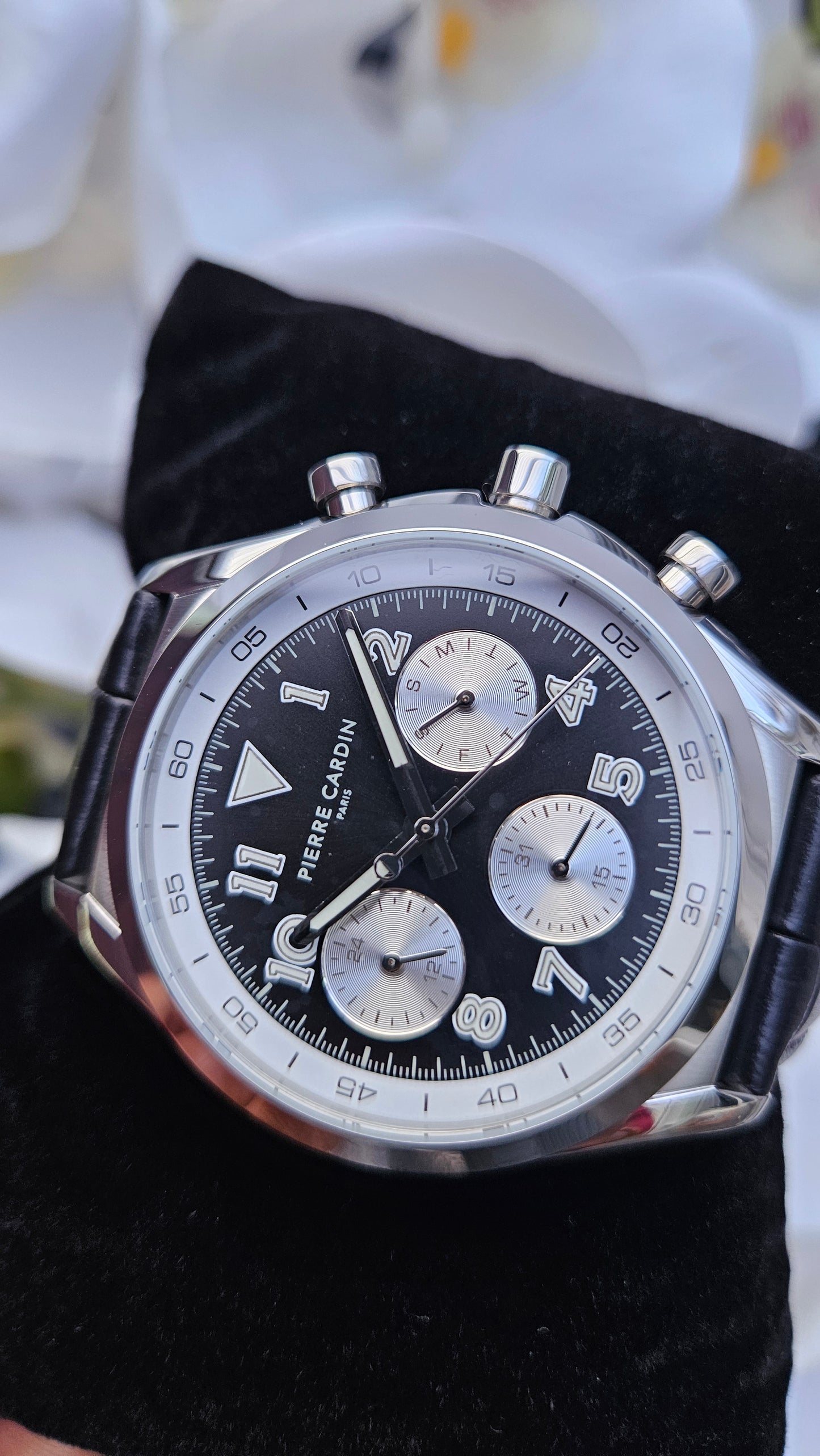 P.C Black Leather Watch